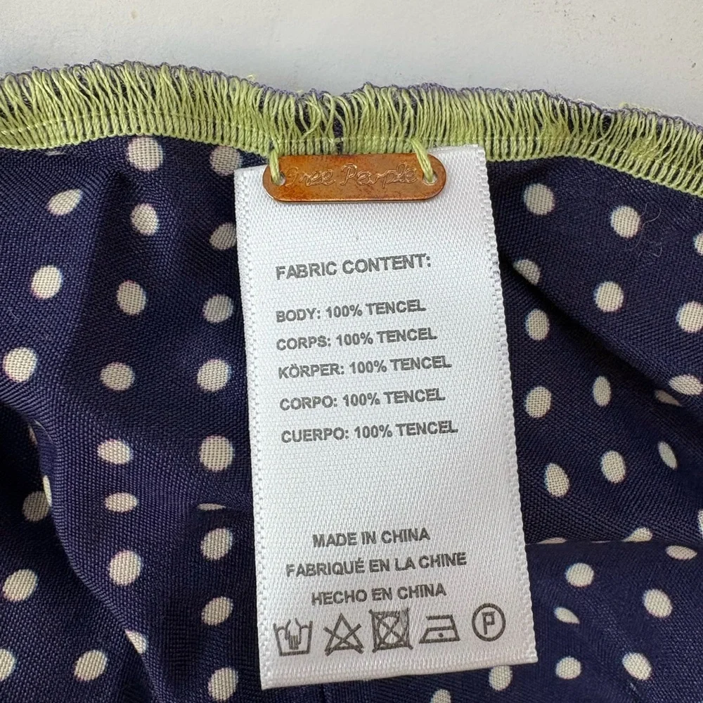 Free People Navy Polka Dot Scarf with White Dots and Green Trim
